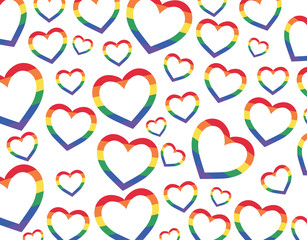 Colour heart pattern. Vector heart pattern. LGBT flag  hearts vector pattern.  Pride month pattern.  