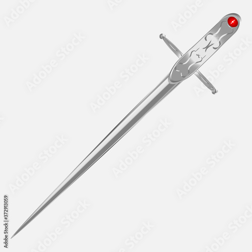 Iron Old Magic Sword with Red Stone. Vector illustration Tableau sur Toile