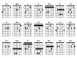 Guitar chords icon set. Guitar lesson vector illustration isolated on white. Basic chords collection