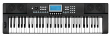 Modern Black Piano Keyboard Electronic Synthesizer Party Band Studio Music Instrument With Blue Dispay Screen Isolated White Background