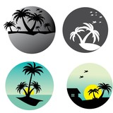 Fototapeta Zachód słońca - Beach Logo Template Shape Vector Emblem Shape Concept Creative Symbol.