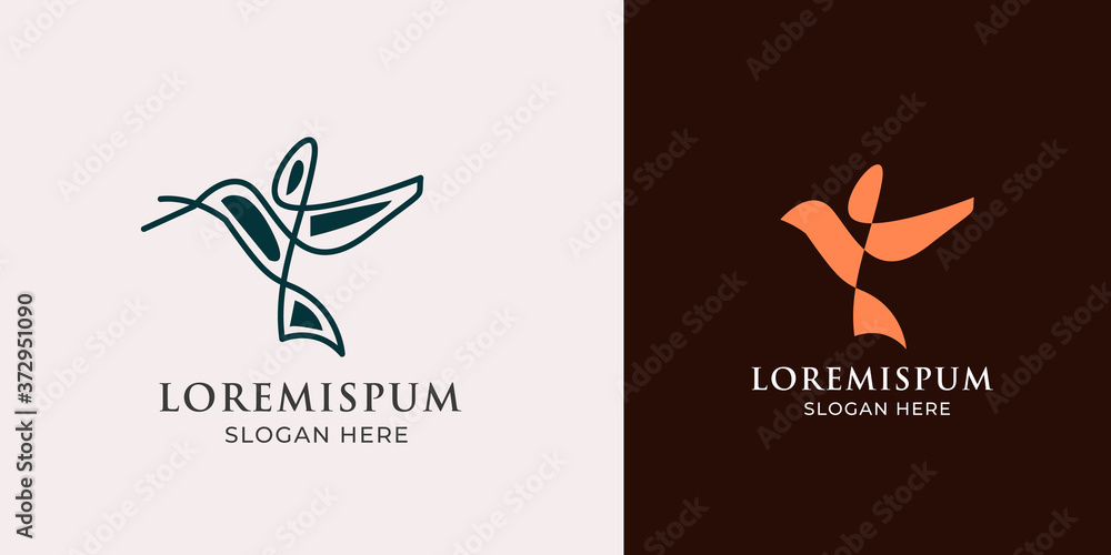bird leaf logo vector icon template download mono line color line art ...