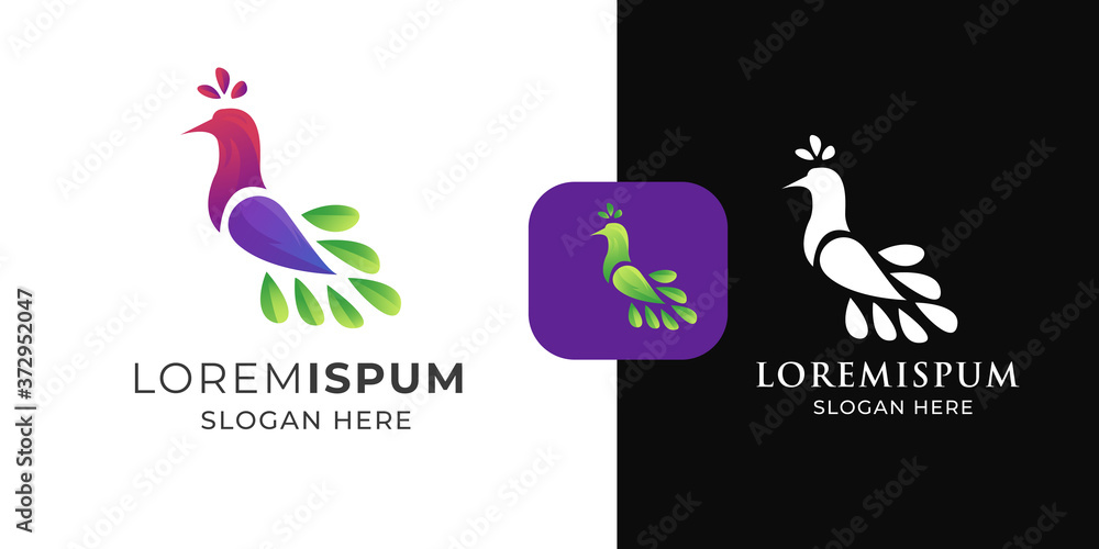bird leaf logo vector icon template download mono line color line art ...