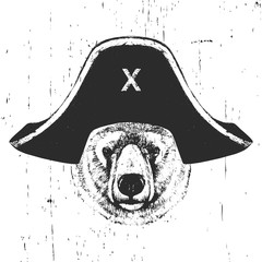 Wall Mural - Portrait of Polar Bear with a pirate hat. Vector. 