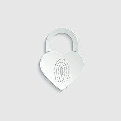 Wall Mural - paper lock icon with Fingerprint  icon. black vector symbol of lock. 