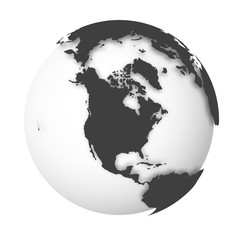 earth globe. 3d world map with white lands dropping shadows on light grey seas and oceans. vector il