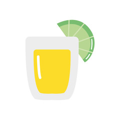 Sticker - tequila shot with lemon icon, flat style