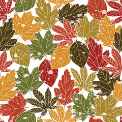 Wall Mural - seamless pattern with fall leaf, abstract leaf texture with watercolor splash design
