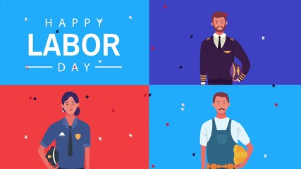 Canvas Print - happy labor day celebration with workers characters