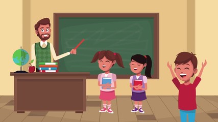 Sticker - back to school animation with male teacher and students in classroom