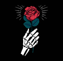 Red Rose With Skull Hand Design