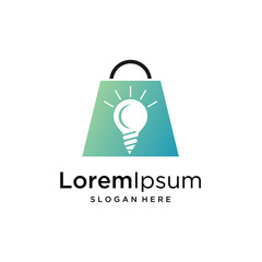 Wall Mural - llustration of an isolated line art light bulb icon in a shopping bag. Idea or smart Shop Logo.