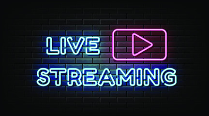 Wall Mural - Live streaming neon sign , neon style template