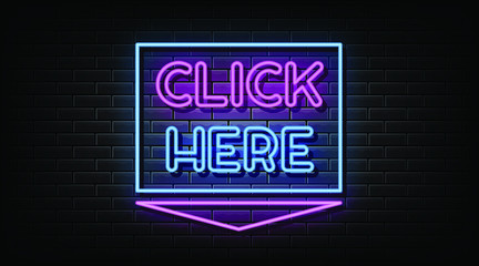 Wall Mural - Click here neon signs vector. Design template neon sign