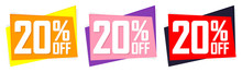 Set Sale 20% Off Banners, Discount Tags Design Template, Lowest Price, Vector Illustration