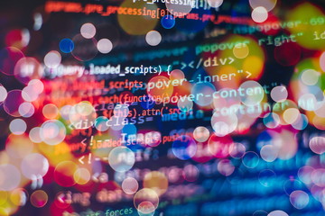 Wall Mural - programming code typing. source code close-up. programmer working on computer screen. real software 