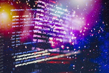 Wall Mural - programming code typing. source code close-up. programmer working on computer screen. real software 