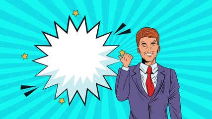 Poster - elegant businessman with expresion splash pop art style animation