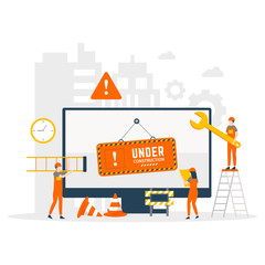 Wall Mural - Flat design under construction concept.  Illustration for websites, landing pages, mobile applications, posters and banners