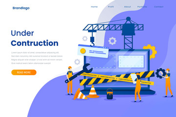 Wall Mural - Under construction landing page illustration template.  Illustration for websites, landing pages, mobile applications, posters and banners