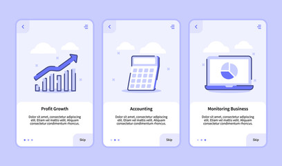 Wall Mural - profit growth accounting monitoring business for mobile apps template banner page ui with three vari
