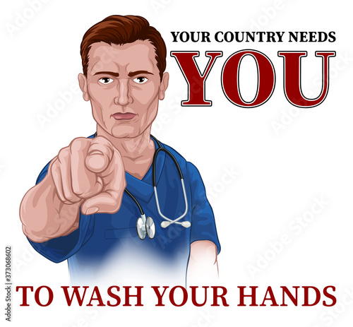 Fotografía A nurse or doctor in surgical or hospital scrubs pointing in a your country needs or wants you gesture