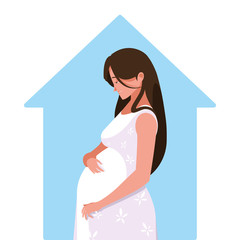 Canvas Print - pregnant woman cartoon in house vector design