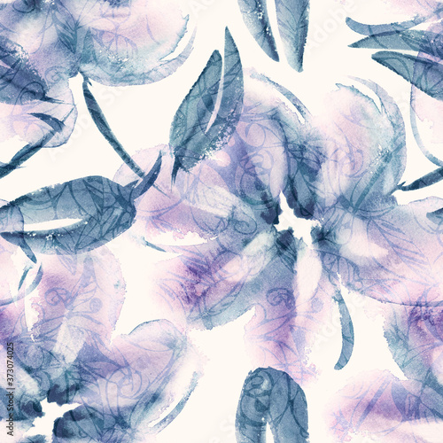 Tapeta fioletowa  kwiatowy-wzor-ilustracja-akwarela-recznie-malowane-tlo