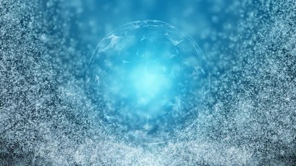 Wall Mural - computer artificial intelligence sphere network with blurred dots copy space animation background.