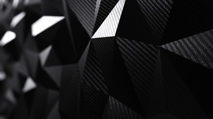 Sticker - Carbon black triangular polygonal background seamless motion loop. 3D animation