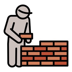 Wall Mural - Masonry worker wall icon. Outline masonry worker wall vector icon for web design isolated on white background