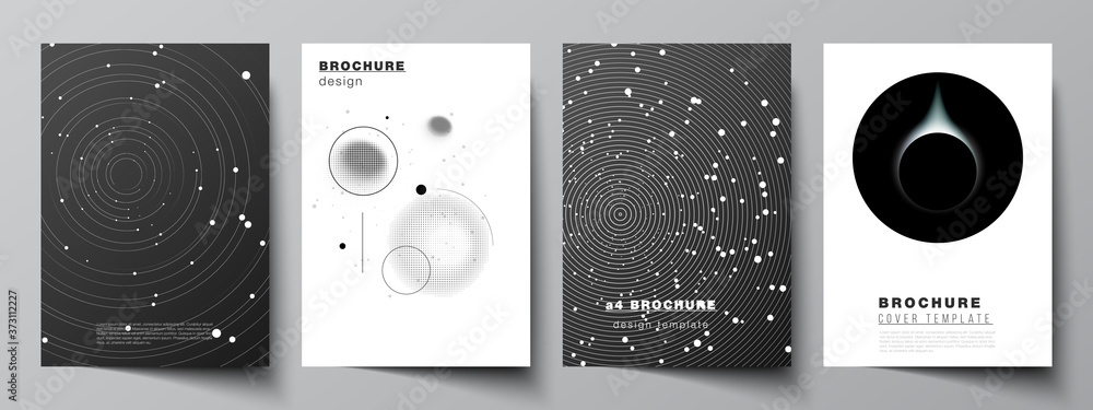 Vector layout of A4 format cover mockups design templates for brochure, flyer layout, booklet, cover design, book design, brochure cover. Tech science future background, space astronomy concept. - obrazy, fototapety, plakaty 