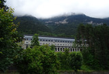 Fototapeta Natura - Partial view of the huge Railway Station of Canfranc. Pyrenees Mountains. Aragon. Spain. 