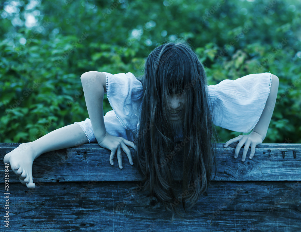 Scary ghost girl climbs out of the well Stock Photo | Adobe Stock