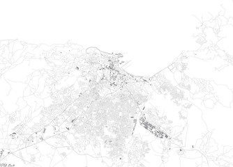  Map of Tangier, satellite view, city,  Morocco. Street and building