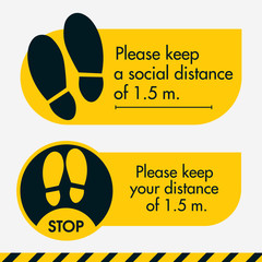 Please keep a social distance of 1.5 meter. Two Floor sticker yellow colors. Put it where it is required in stores and offices, shopping and business centers. To keep people at a distance