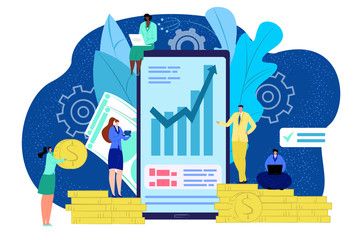 Wall Mural - Business digital loan concept, vector illustration. Finance money banking for people character, flat financial bank design. Internet investment and credit card data, marketing account.