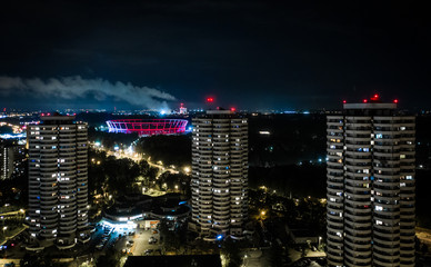 Wall Mural - Katowice night panorama - apartment in a skyscraper - city view