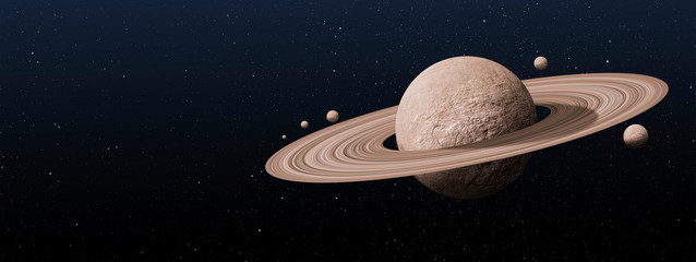 Wall Mural - saturn planets in deep space with rings and moons surrounded.