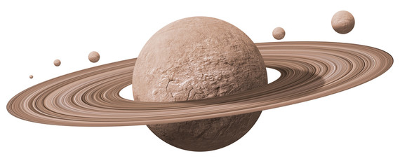 saturn planets in deep space with rings and moons surrounded. isolated on white background