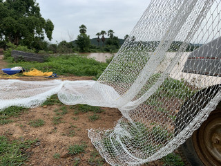 Closeup shot of white fishing nets