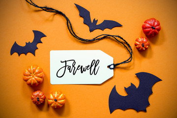 Wall Mural - label with text farewell, halloween and autumn decoration