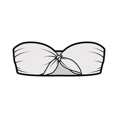 Bandeau tube top technical fashion illustration with cropped length, ties at front. Flat swimwear lingerie apparel template front, grey color. Women, men, unisex underwear CAD mockup. 