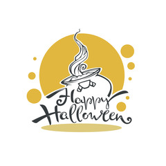 Wall Mural - happy halloween logo with witch couldron and lettering composition