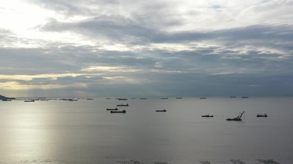 Wall Mural - Top view of the sea with many boats
