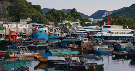 Poster -  Typhoon shelter Hong Kong at sunset time