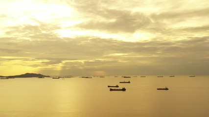 Wall Mural - Many cargo ships in the sea, view from the top
