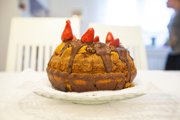 Wall Mural - Tasty chocolate dessert with fresh strawberries 