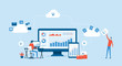 flat vector business technology cloud computing service concept and with developer team working concept