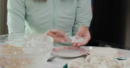 Canvas Print - Woman homemade meat dumpling at home